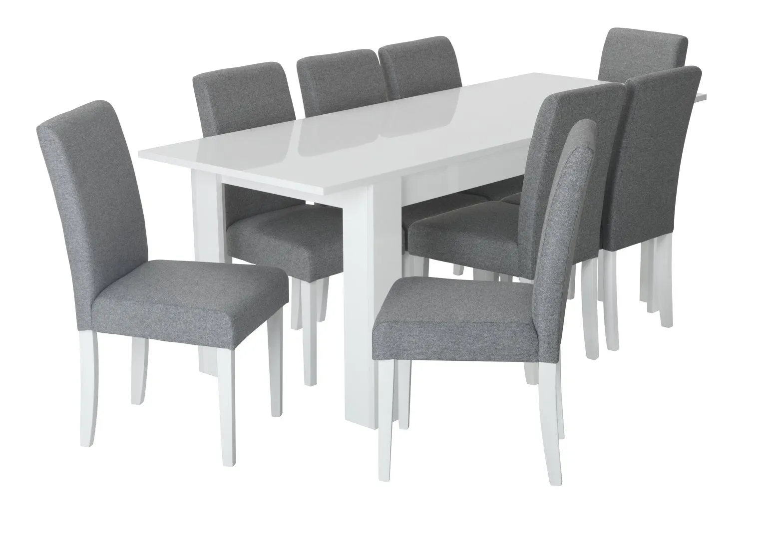 Habitat Miami Gloss Extending Table & 8 Tweed Chair -Grey
