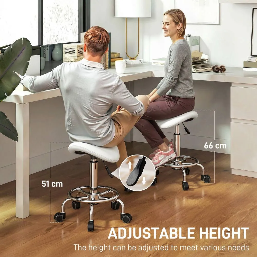 HOMCOM Saddle Chair, Rolling Salon Stool for Massage Spa in White 4