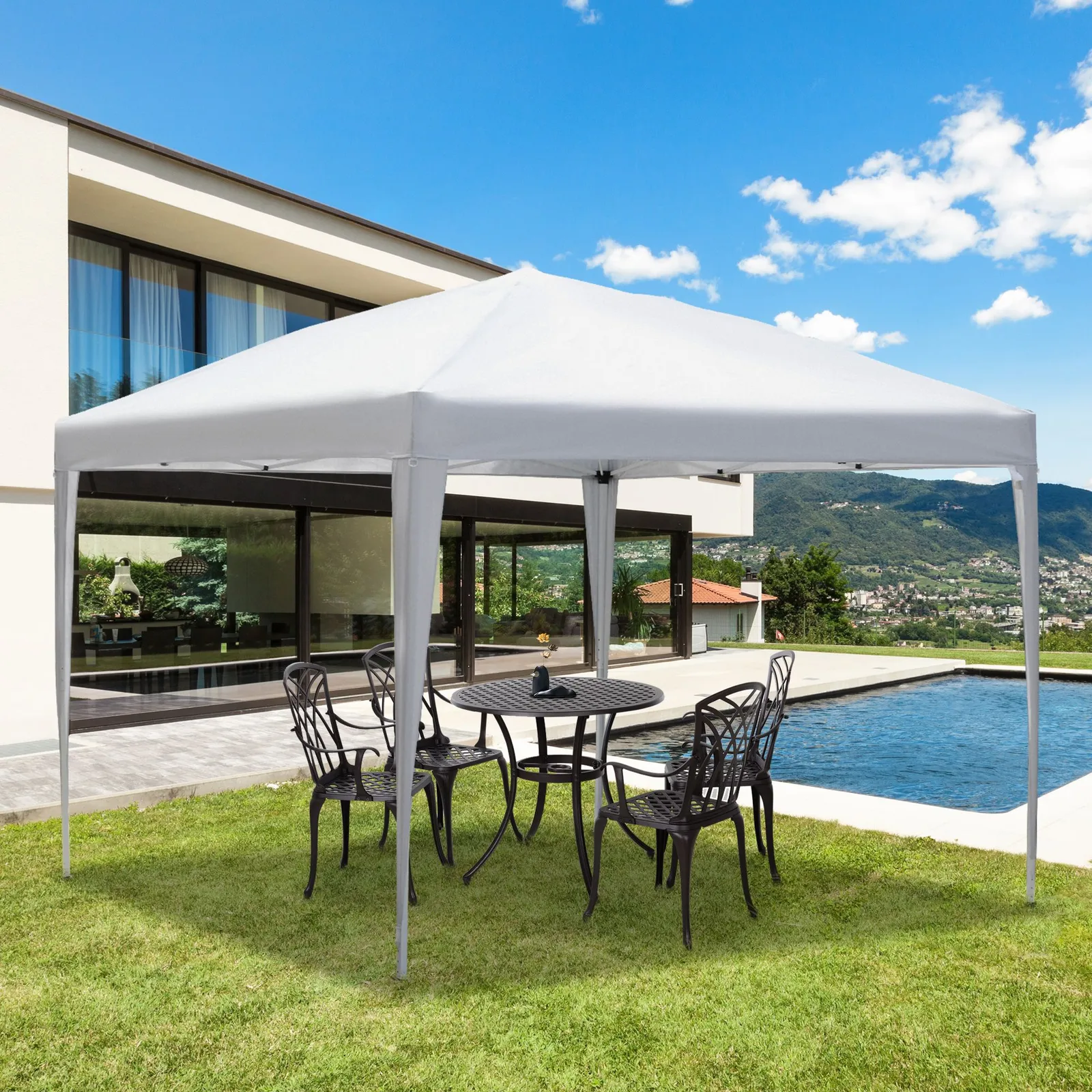 OUTSUNNY 3 x 3M Garden Pop Up Gazebo Height Adjustable Marquee Party Tent Wedding Canopy with Carrying Bag in White 1