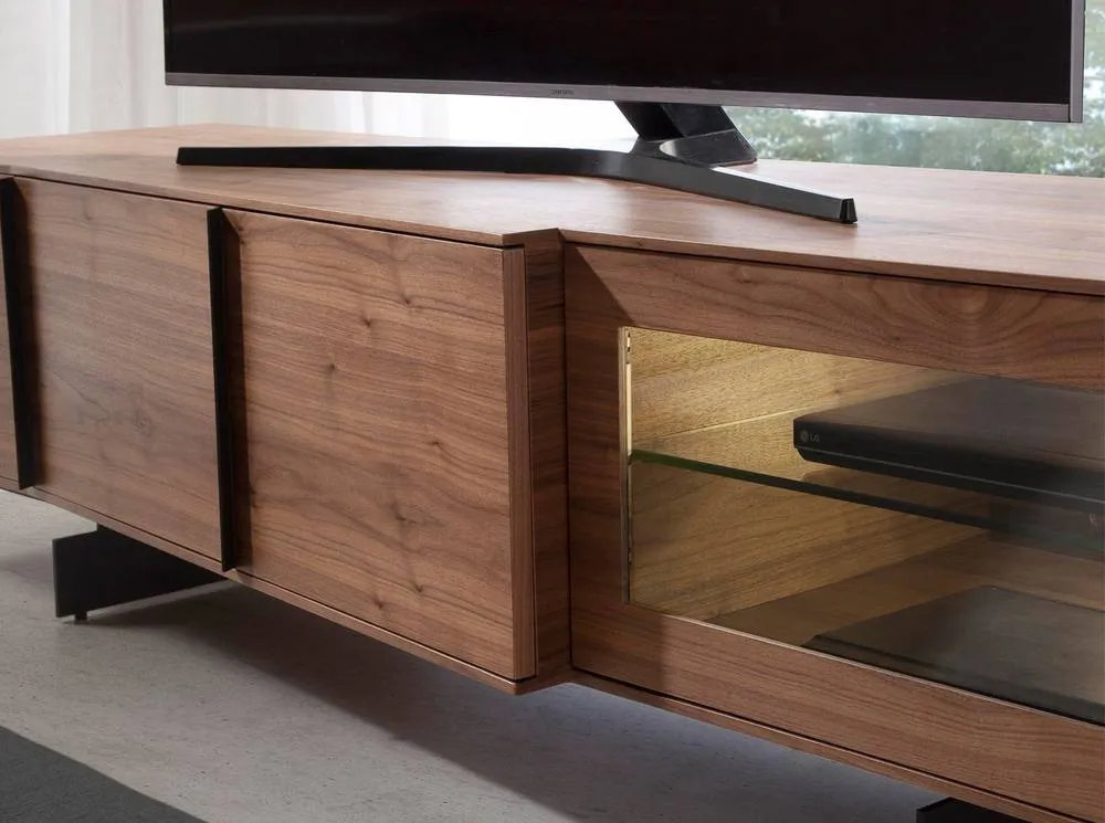 Angel Cerda Walnut TV Cabinet with LED Lighting & Black Steel in Brown 5