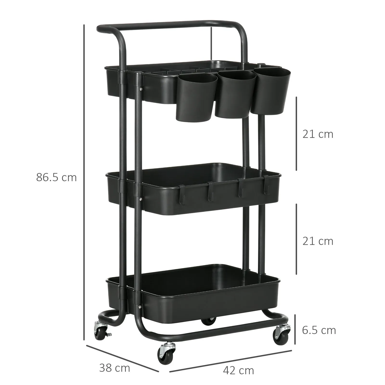 HOMCOM 3-Tier Utility Cart, Serving Trolley with Mesh Baskets Removable in Black 3