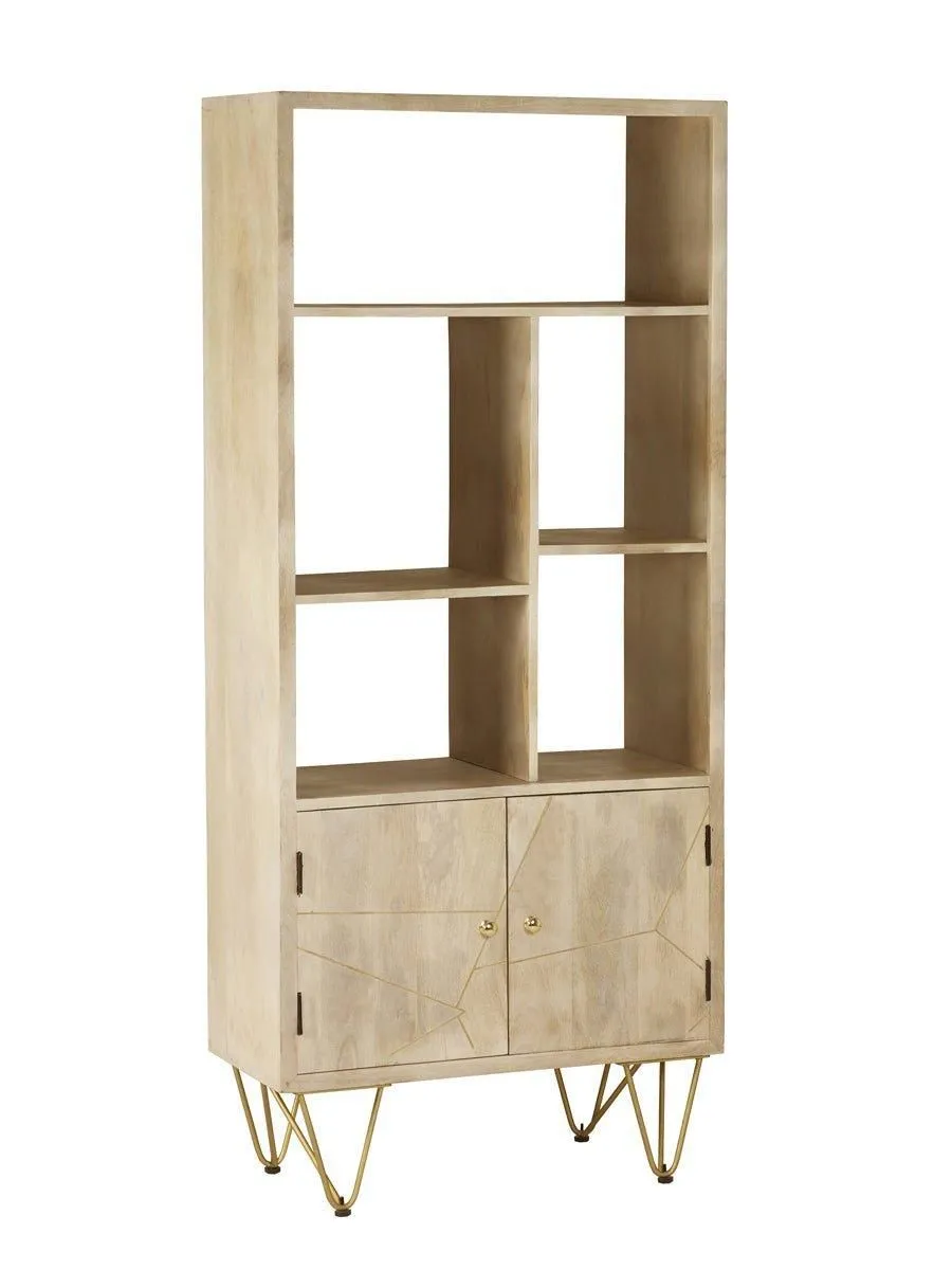 IH Design Multi shelf bookcase with Doors Deiondre Light Mango in Brown 2