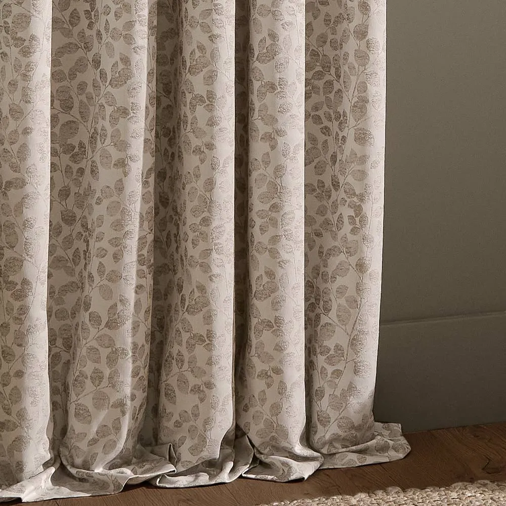 Wylder Grace Leaf Jacquard Fully Lined Pencil Pleat Curtain Pair in Natural 5