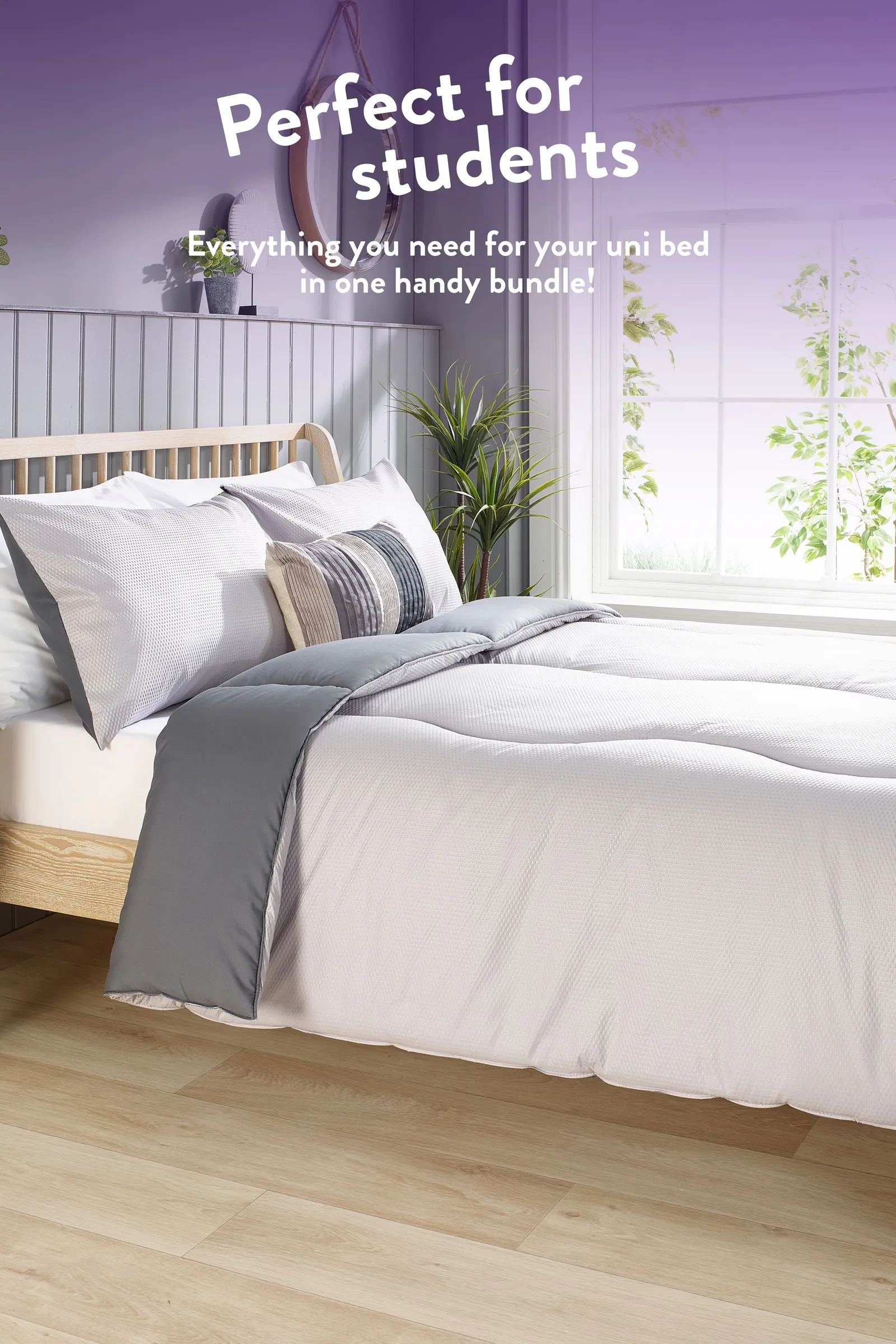 Slumberdown Back to Uni Embossed Waffle 10.5 Duvet, 2 Medium Pillows in Grey 3