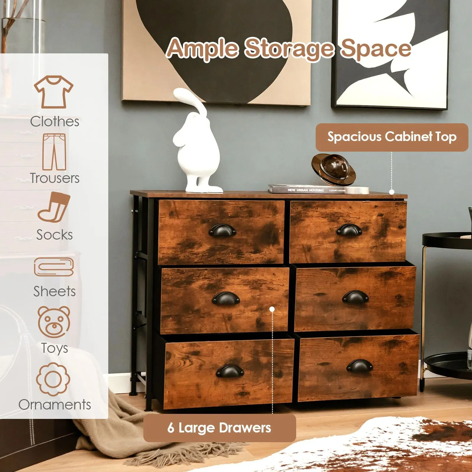 Costway 6 Drawers Dresser Organizer 2-Tier Fabric Storage Organizer Chest of Drawers in Brown 4