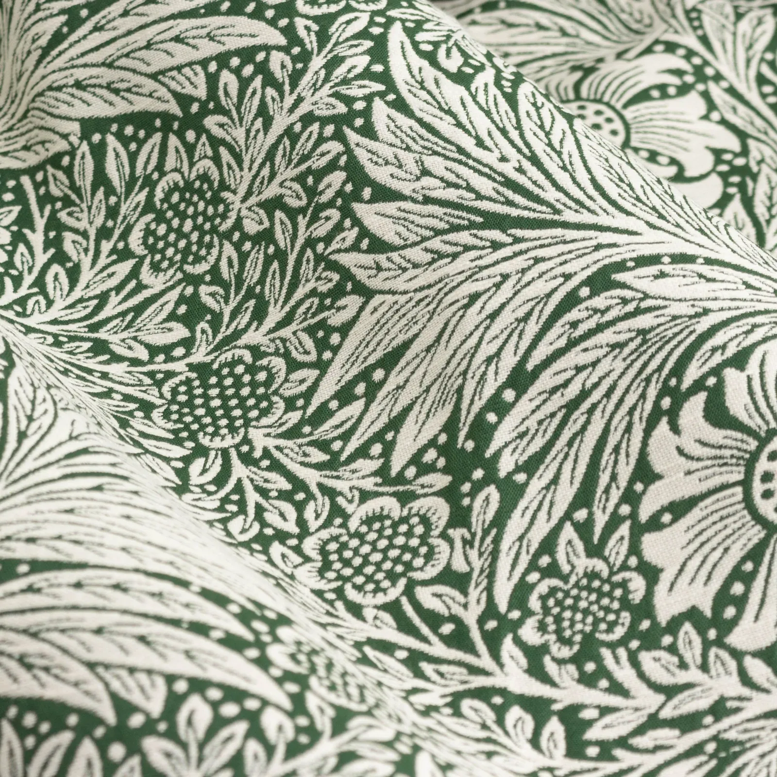 Morris & Co Marigold Jacquard Floral Room Darkening Pencil Pleat Curtains in Green 5