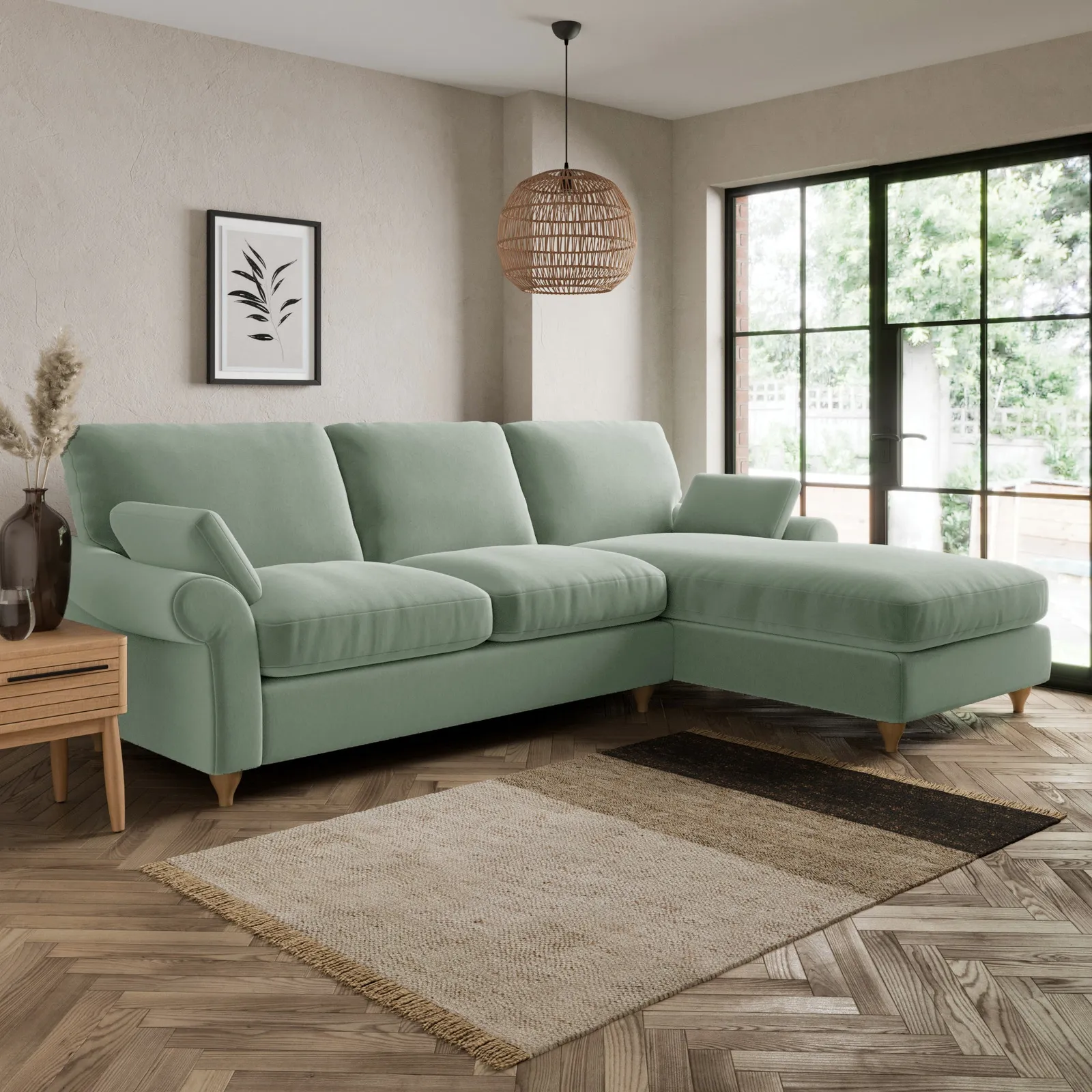 Salisbury Luxury Velvet Right Hand Corner Sofa Light Green