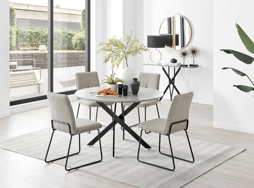 FurnitureboxUK Novara Grey Concrete Effect Black Leg 120cm Round Dining Table & 4 Halley Chairs in Beige