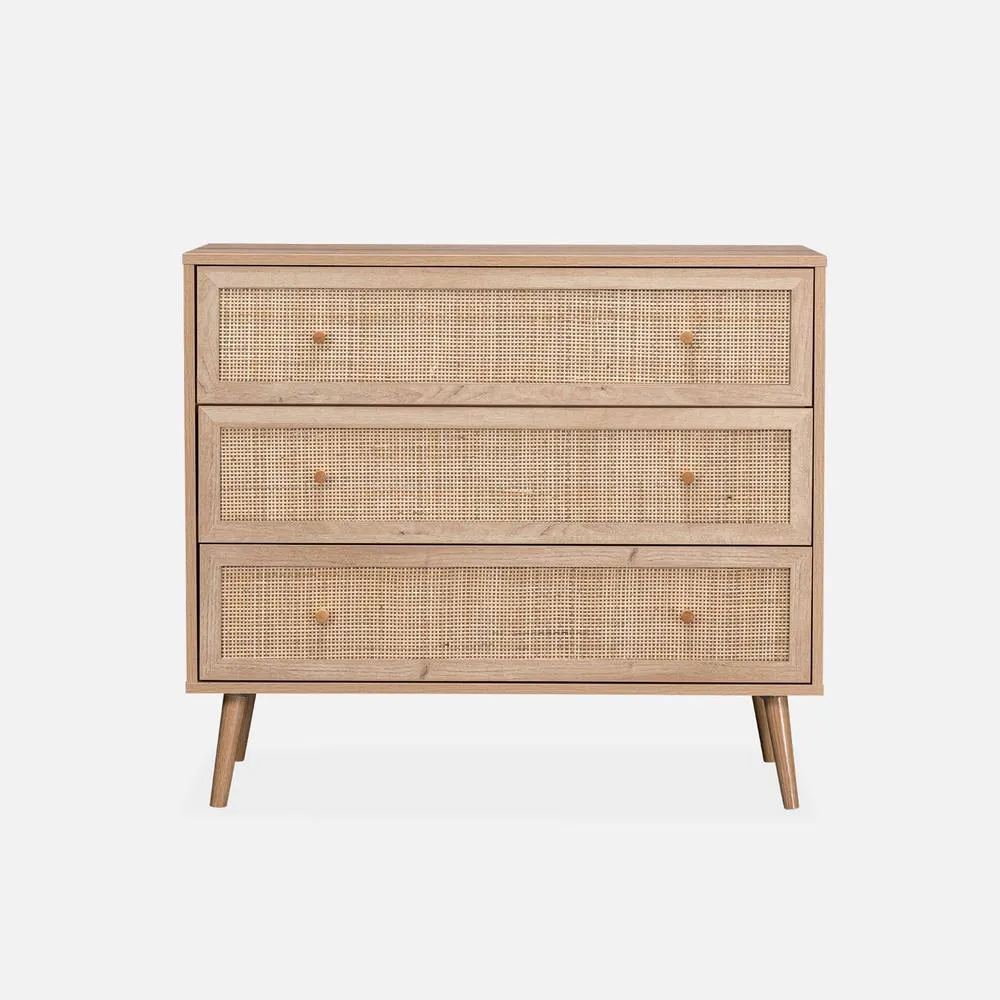 sweeek 3-drawer Chest With Wood & Cane Effect in Light Brown 2