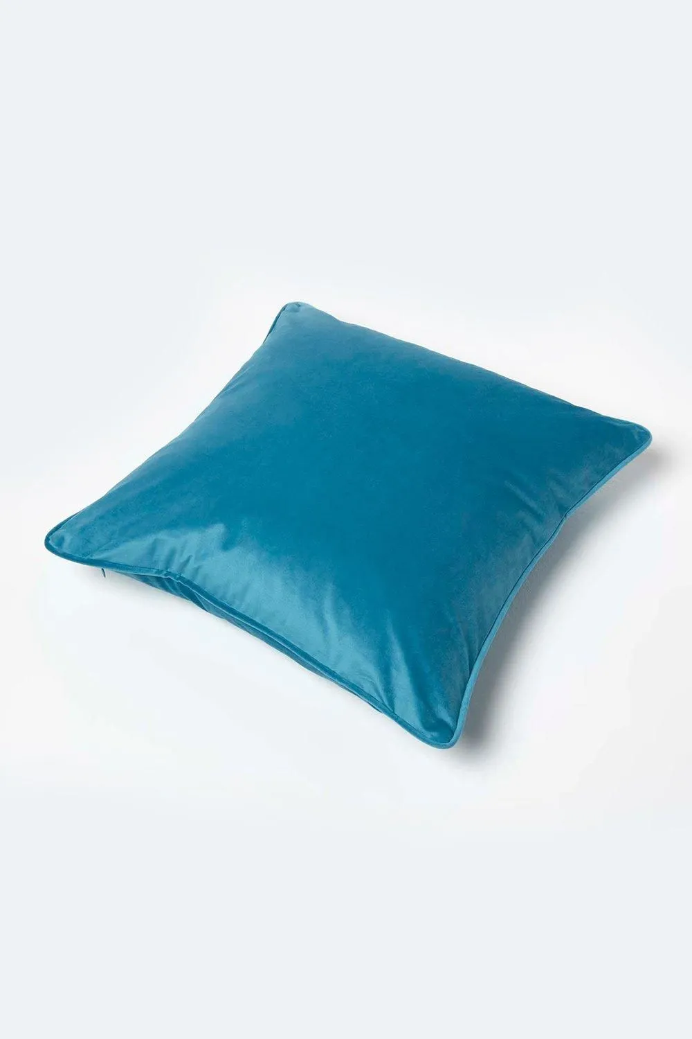 Homescapes Filled Velvet Cushion with Piped Edge 46 x 46 cm in Turquoise 5
