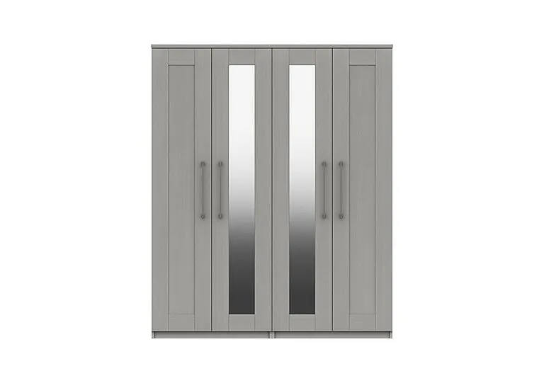Fenchurch 4 Door Wardrobe with Mirrors - Light Grey