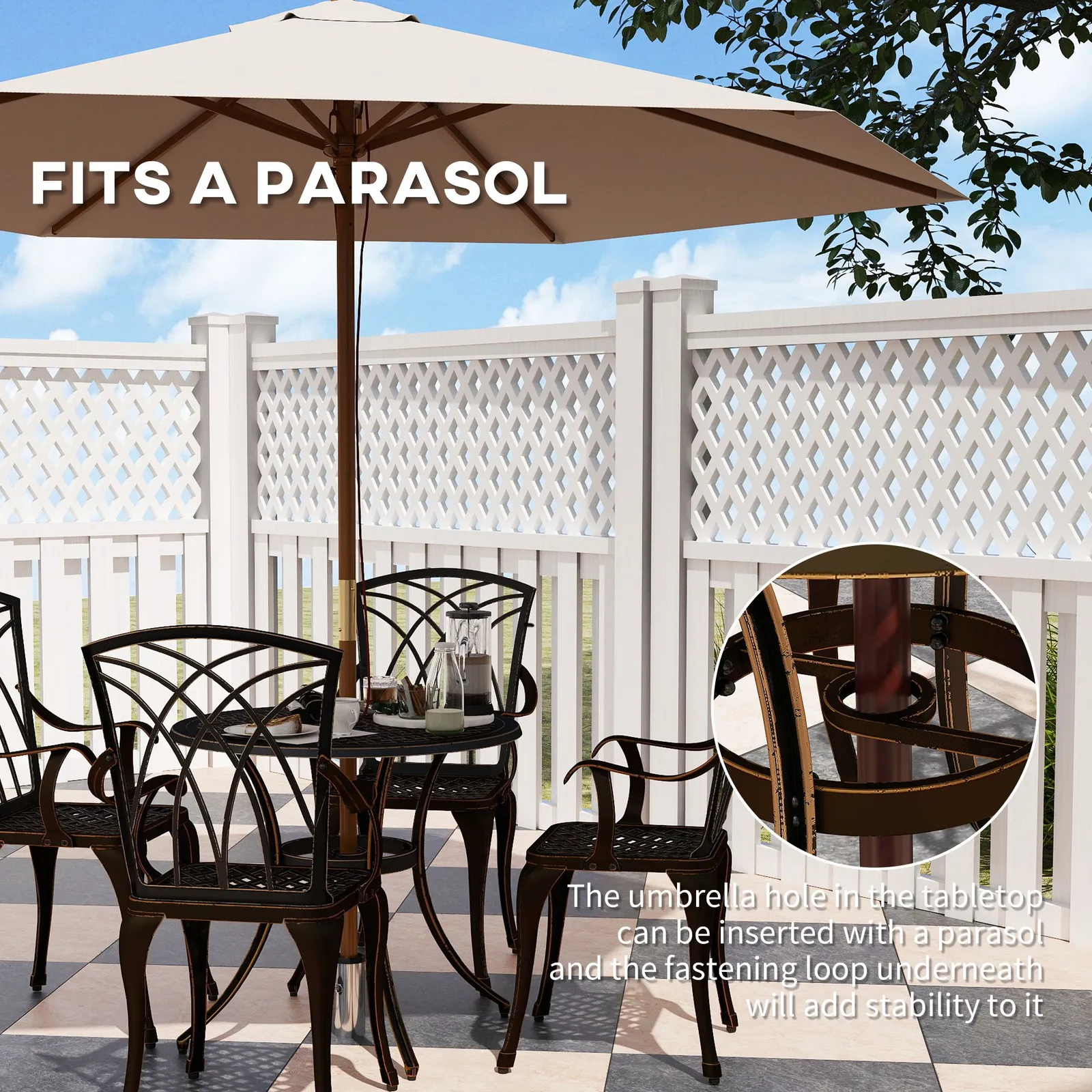 OUTSUNNY 5 PCs Garden Dining Set, Garden Furniture Set, Bronze Tone 6