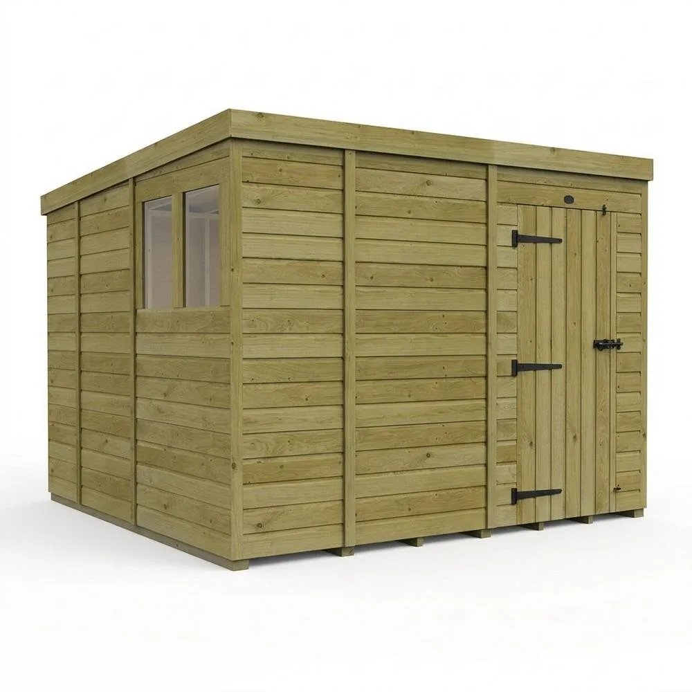 Buttercup Farm 9ft x 9ft Pent Garden Shed Single Door With Windows - Timber in Brown