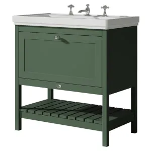Bayswater Hartleigh Hunter Green Traditional Freestanding Vanity Unit & 3 Tap Hole Traditional Recessed Basin - 800mm 2