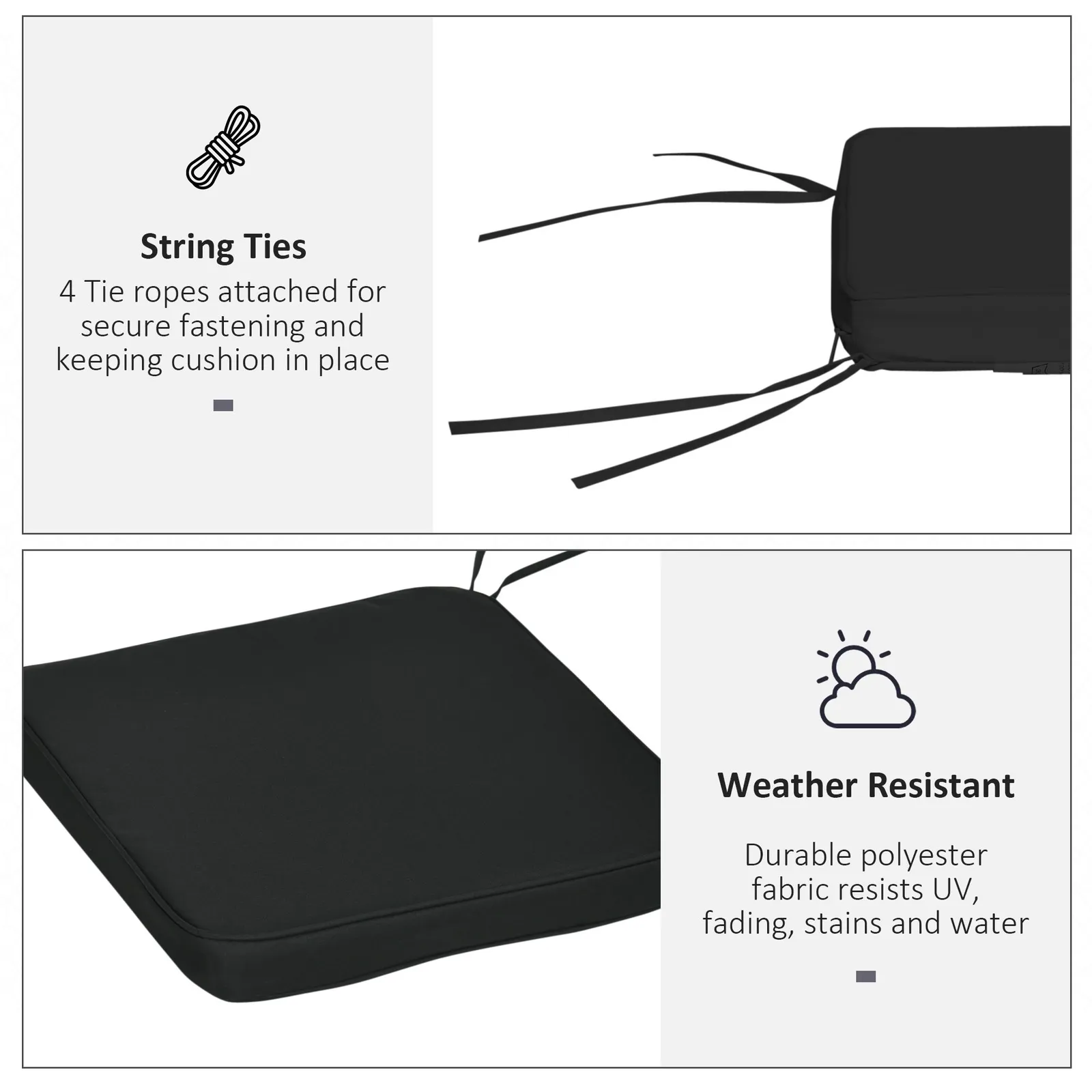 OUTSUNNY Set of 6 Chair Cushion Seat Pads Dining Chair w/ Straps in Black 5