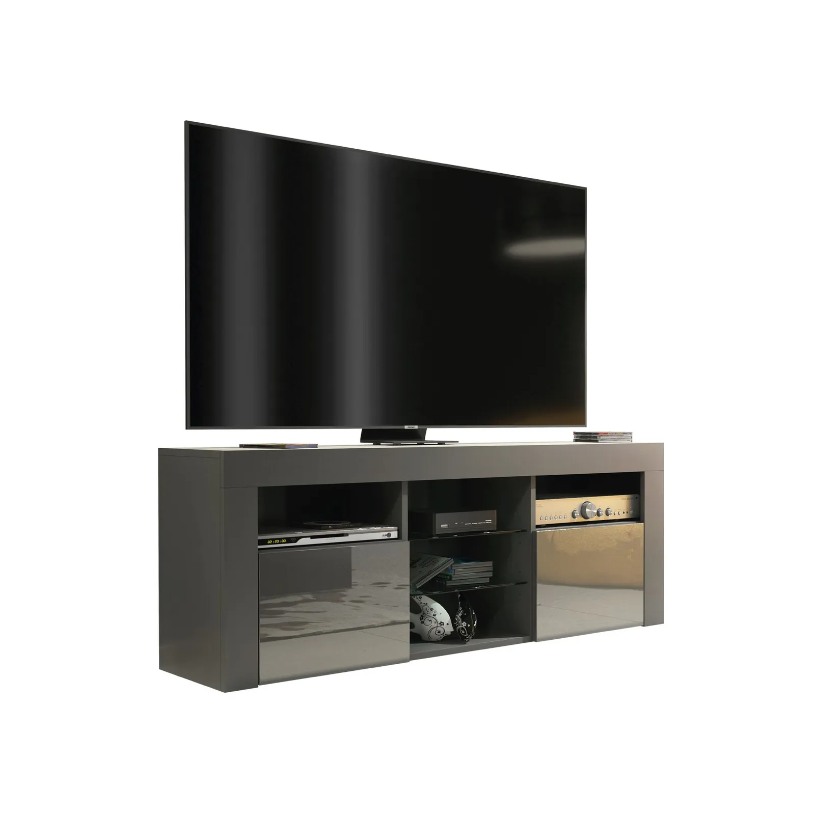 Creative Furniture TV Unit 145cm Modern - Dark Grey with High Gloss Doors 5