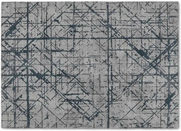 Moers Abstract Lines Rug, Large 160 x 230cm, Silver & Midnight Blue