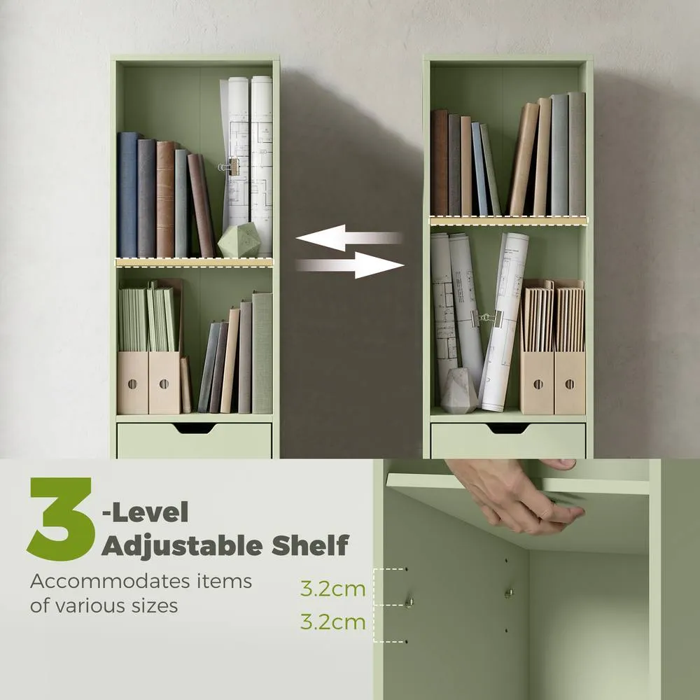 HOMCOM Narrow Bookshelf with Drawer, Tall Bookcase for Living Room, Green 5