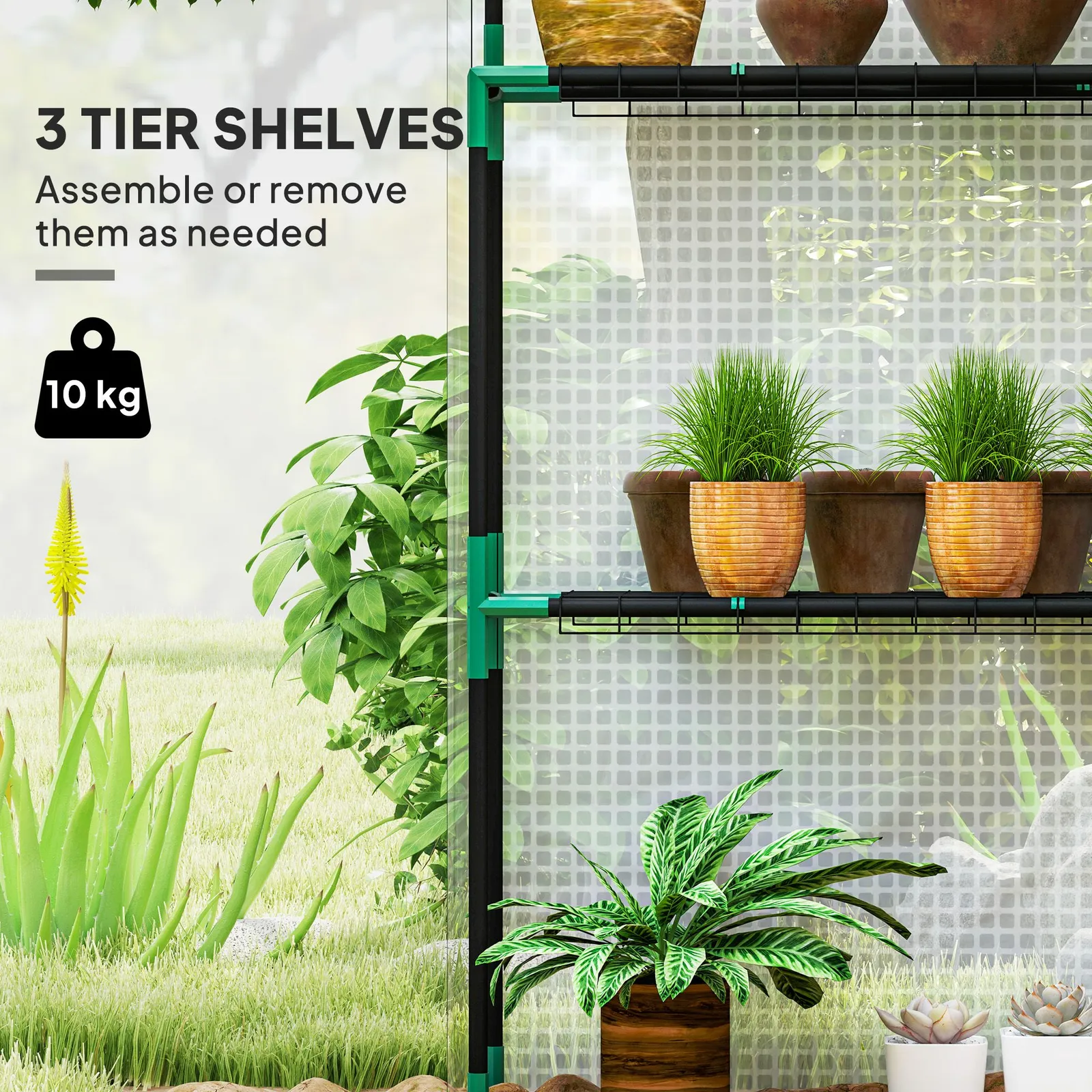OUTSUNNY Walk-in Greenhouse with 4 Shelves, Outdoor Small Greenhouse, White 4