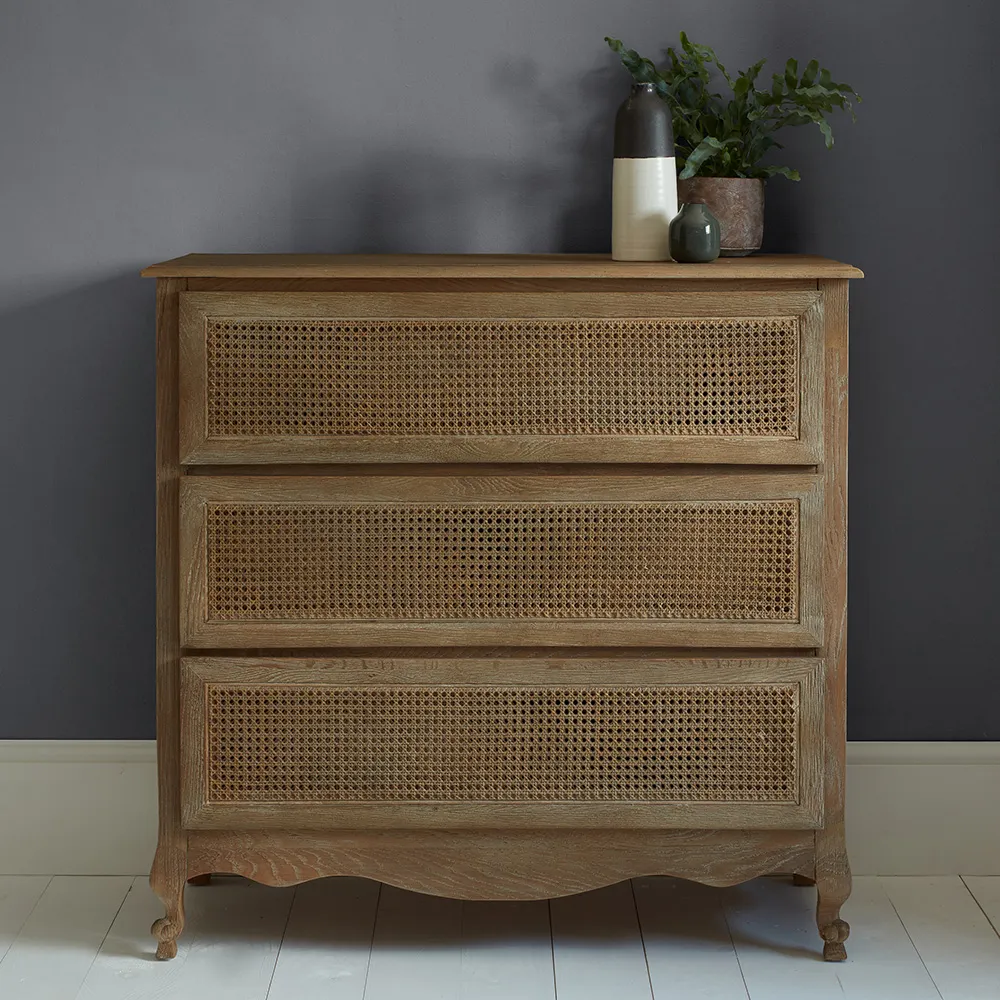 Sienna Rattan 3 Drawer Chest, Weathered Oak / Rattan