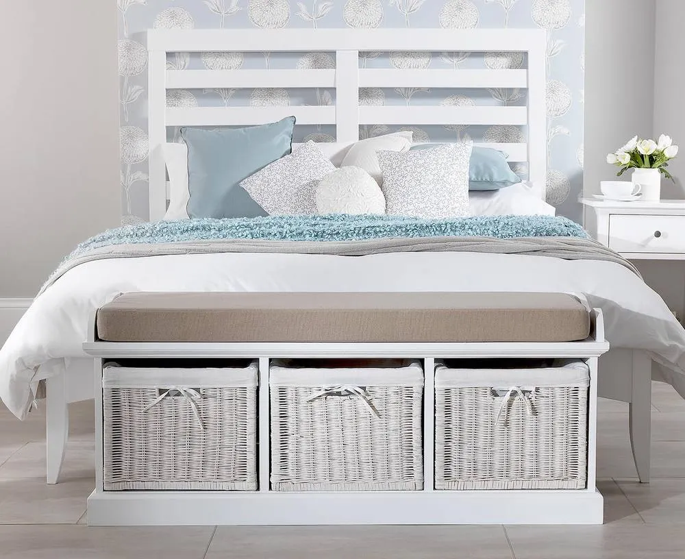 Statement Furniture Edward Hopper White Double Bed Frame 4ft6 with Slatted Headboard 2