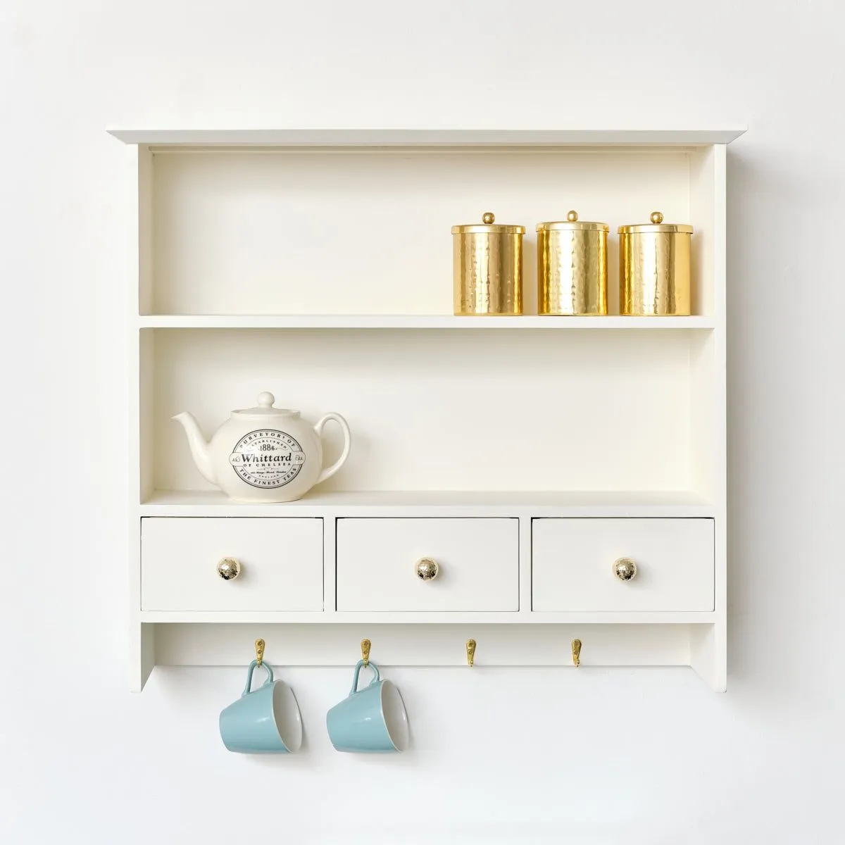 Melody Maison Large Ivory Wall Shelf Unit With Drawer Storage & Hooks 2