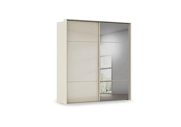Haven 210cm 2 Door Slider Wardrobe with 1 Glass and 1 Mirror Door