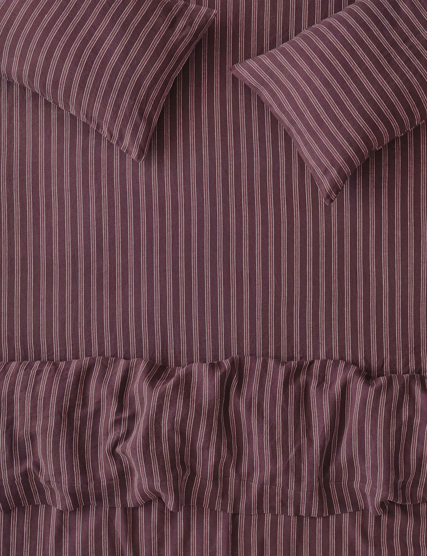 Piglet In Bed Pure Linen Walderton Stripe Fitted Sheet Dark Berry
