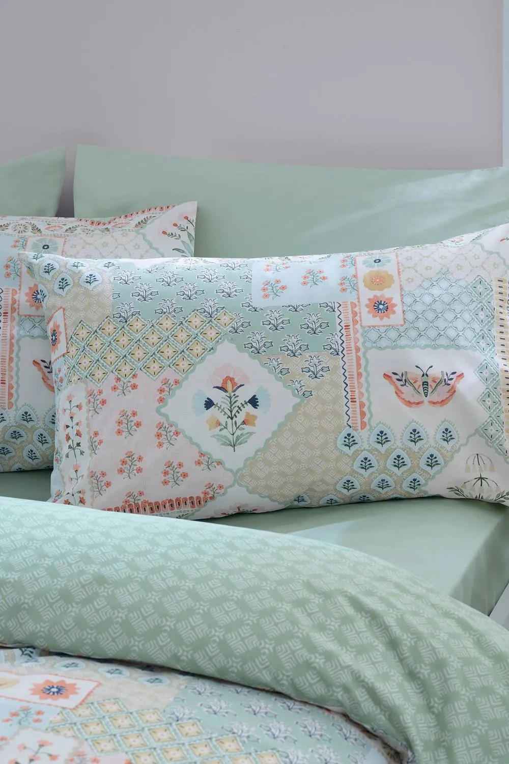 Catherine Lansfield 'Folk Patchwork' Reversible Duvet Cover Set in Green 3