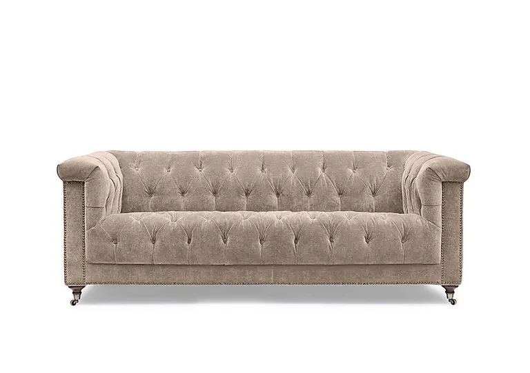 Wallace 3 Seater Fabric Chesterfield Sofa - Barley
