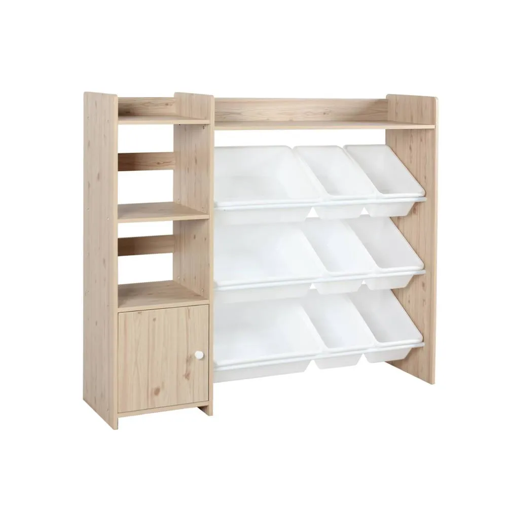 sweeek Children's storage unit with 9 storage boxes, 4 shelves, 1 door in Beige 2
