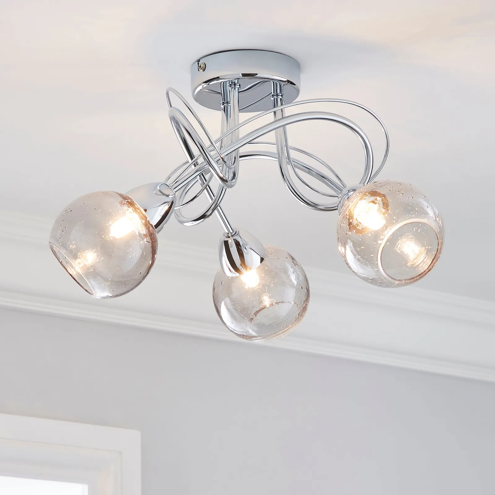 Kelly 3 Light Bubble Glass Ceiling Fitting Silver