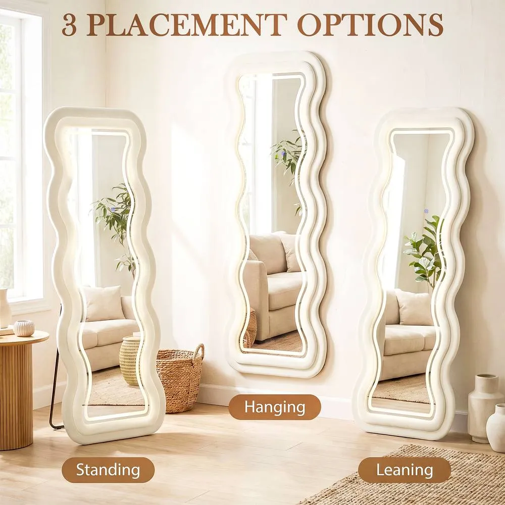 HOMCOM Full Length Mirror, 160 x 60 cm Velvet Wall Standing Mirror, Cream 6