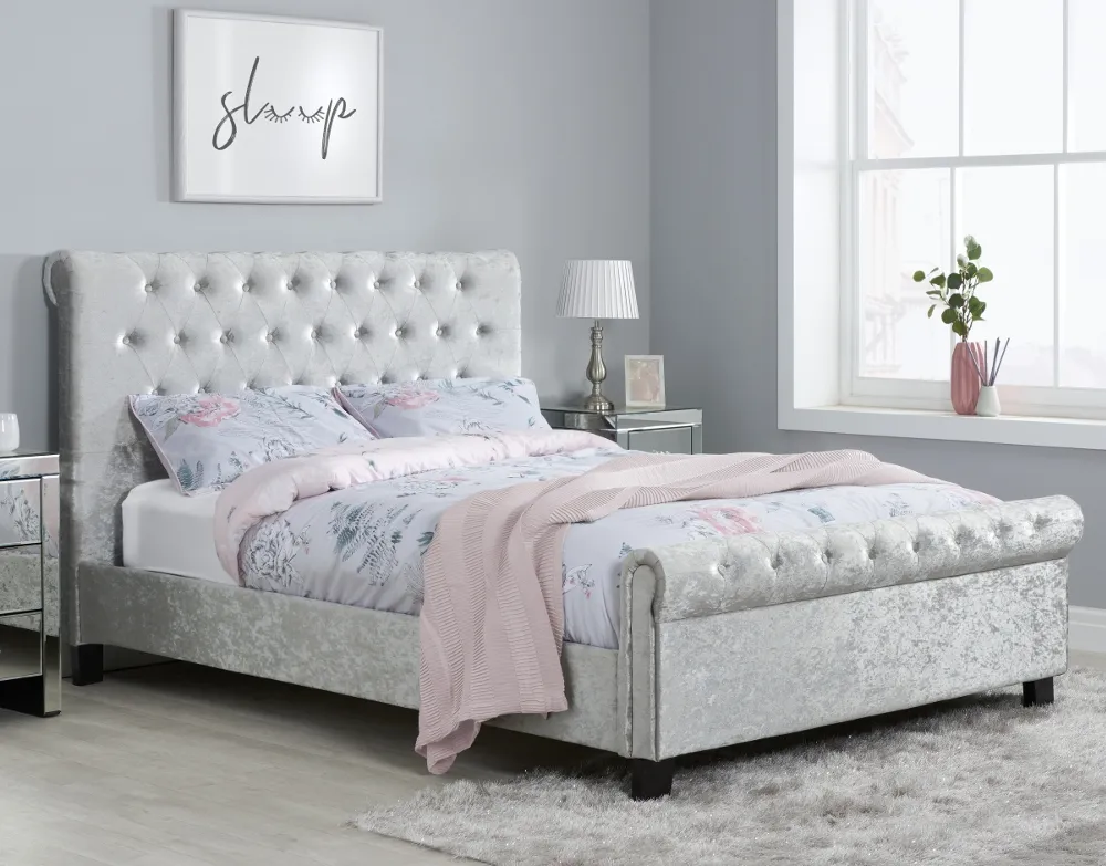 Sienna Steel Crushed Velvet Fabric Bed Frame Only - 4ft Small Double