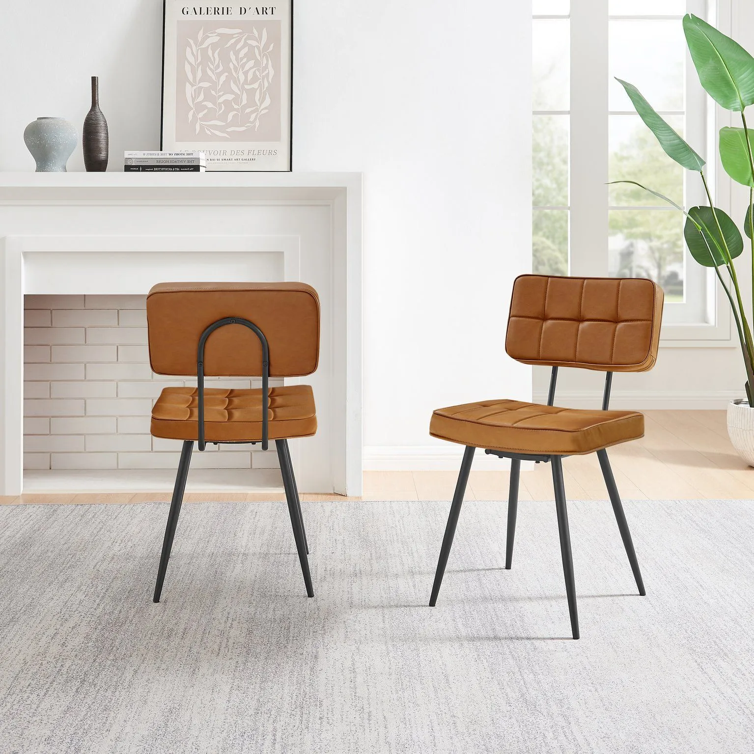FurnitureboxUK Braxton 2x Tan Faux Leather Black Leg Dining Chair 3