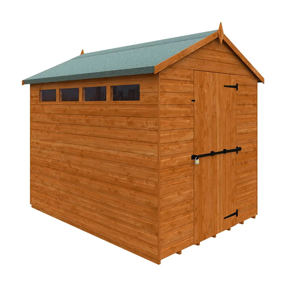 Buttercup Farm 8 x 6 Feet Security Apex 12mm Shed - Solid Wood/Softwood/Pine in Burnt Orange