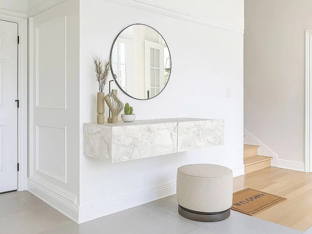 Vente-unique Wall-Mounted Console Table With 2 Doors - White Marble Effect - TENIDA 3