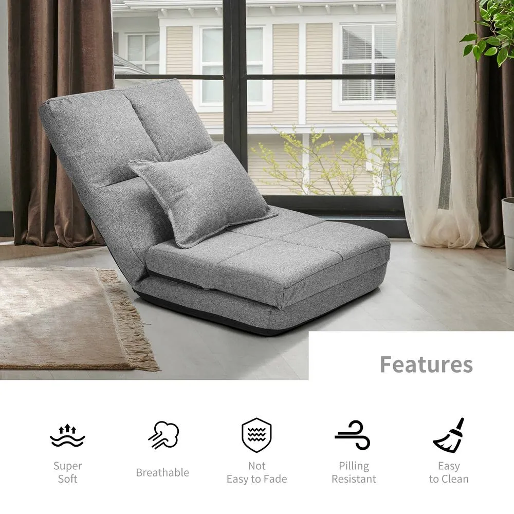 Costway Adjustable Floor Chair 6 Positions Folding Floor Sofa W/ Pillow in Grey 6