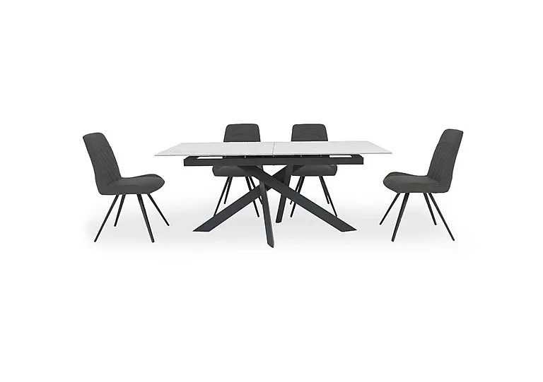 Warrior Crystal White Extending Dining Table with 4 Standard Chairs - White