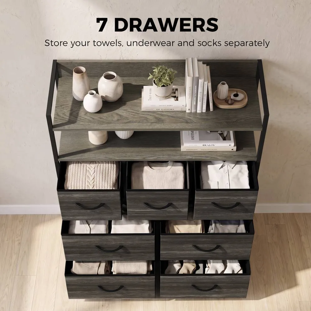 HOMCOM Chest of Drawers, Bedroom Fabric Dresser, Grey Wood-Effect 4