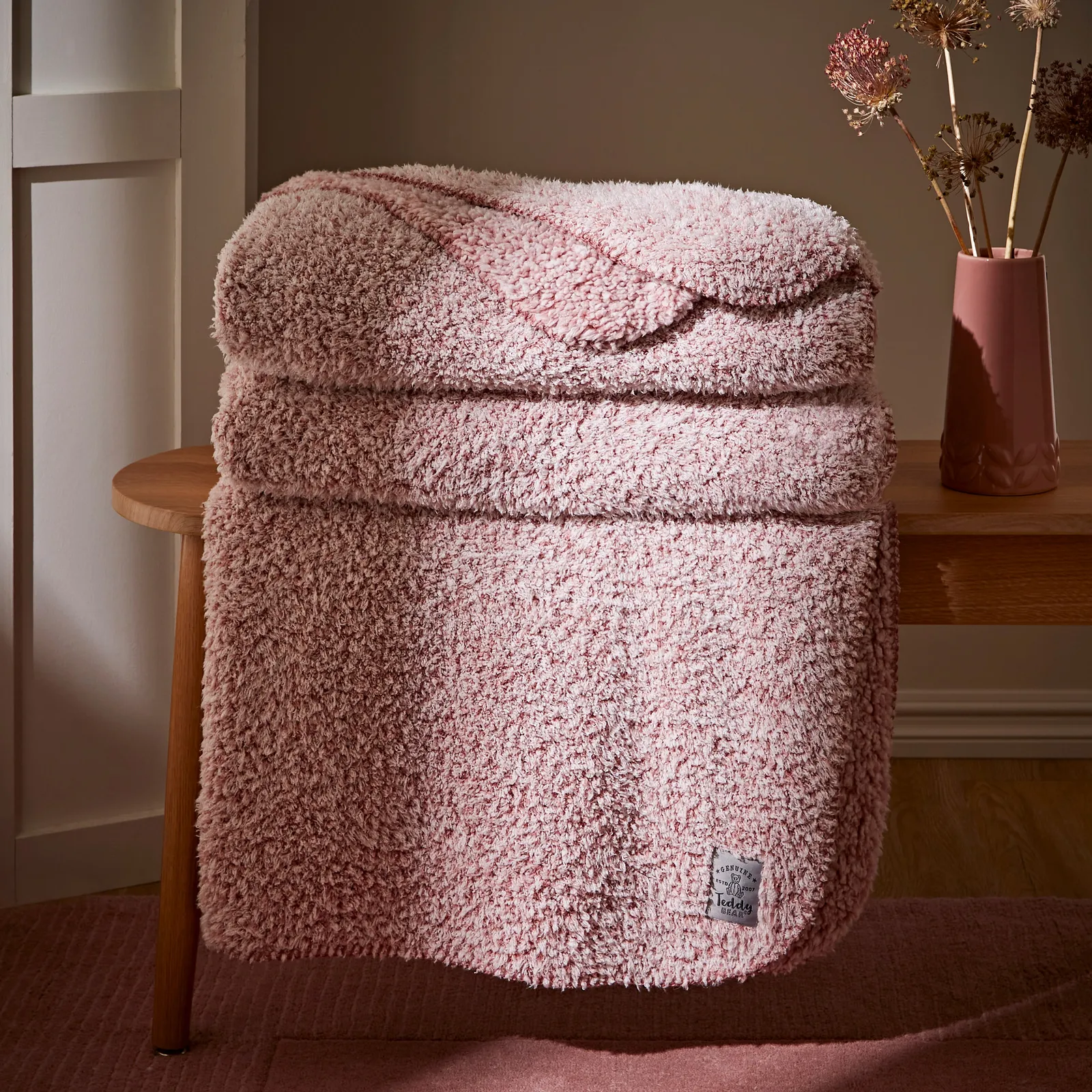 Teddy Bear Soft Marl Throw Pink