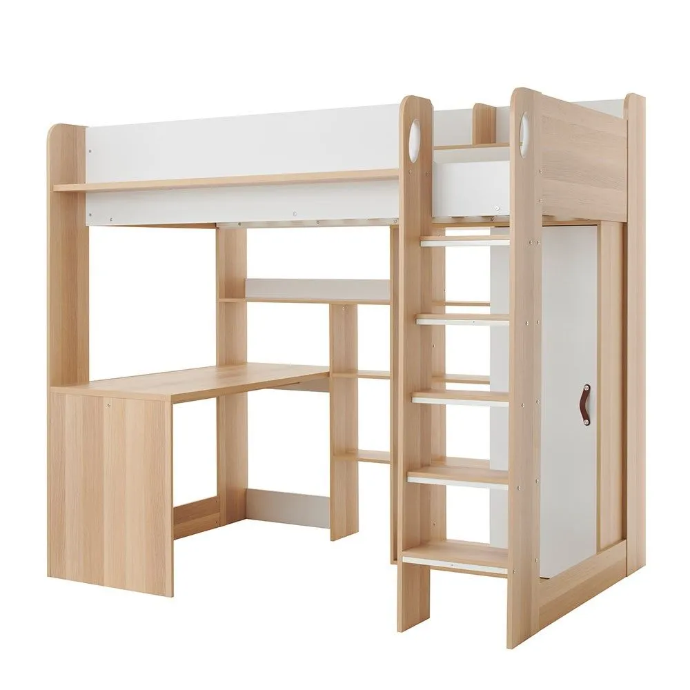 Flair Ava High Sleeper Bed with Desk, Wardrobe & Storage in Light Oak 3