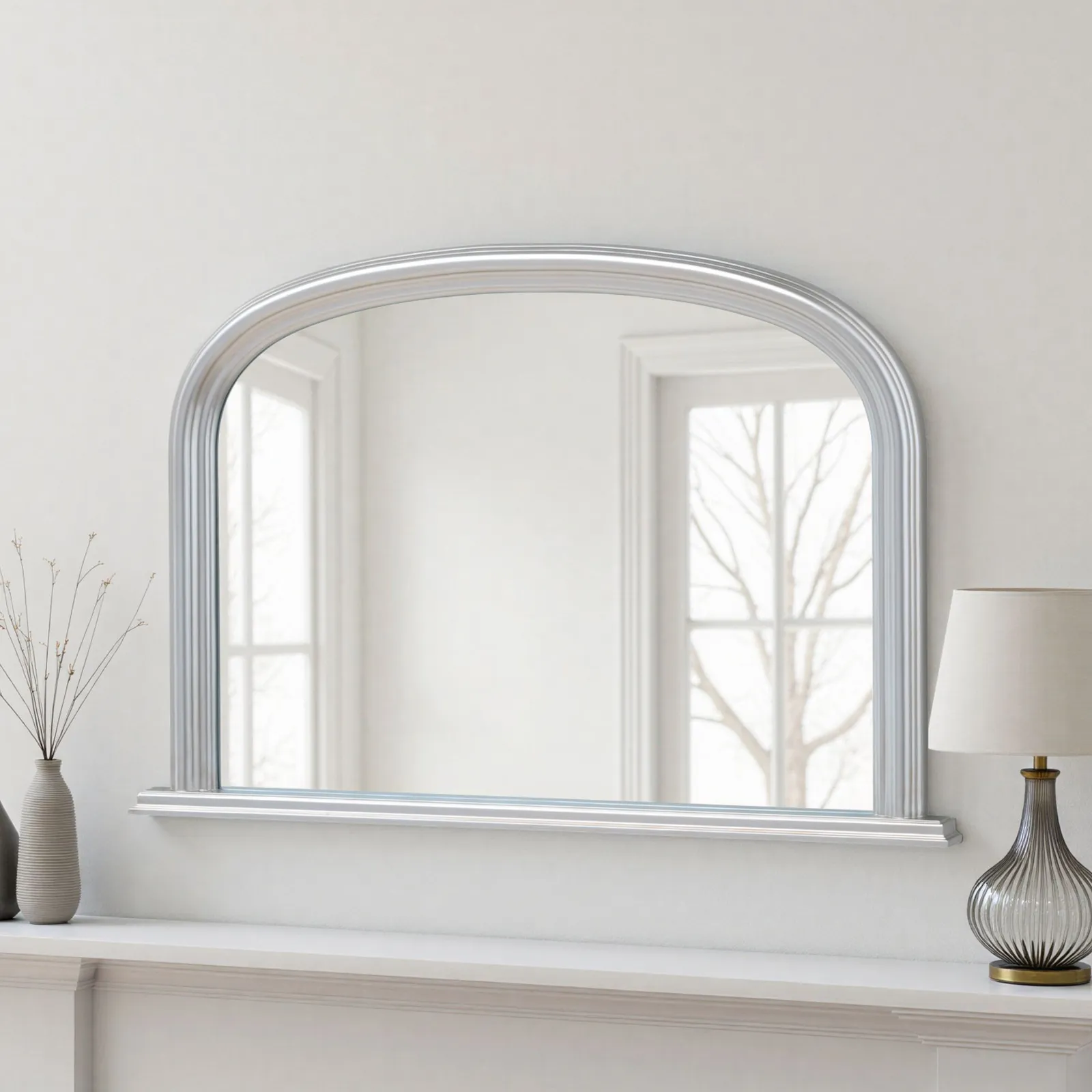 Yearn Mirrors Overmantle Arched Contemporary Mirror Silver 112(w)x77cm(h) in Metallic Silver 2