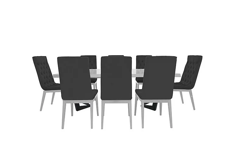 Palazzo 160cm Extending Dining Table in Glossy White with 8 Capitonne Buttoned Chairs - Scarlet Dark Grey