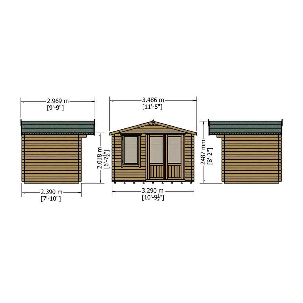 Shires Berryfield Log Cabin Home Office Garden Room Approx 11 x 8 Feet in Light Tan 2
