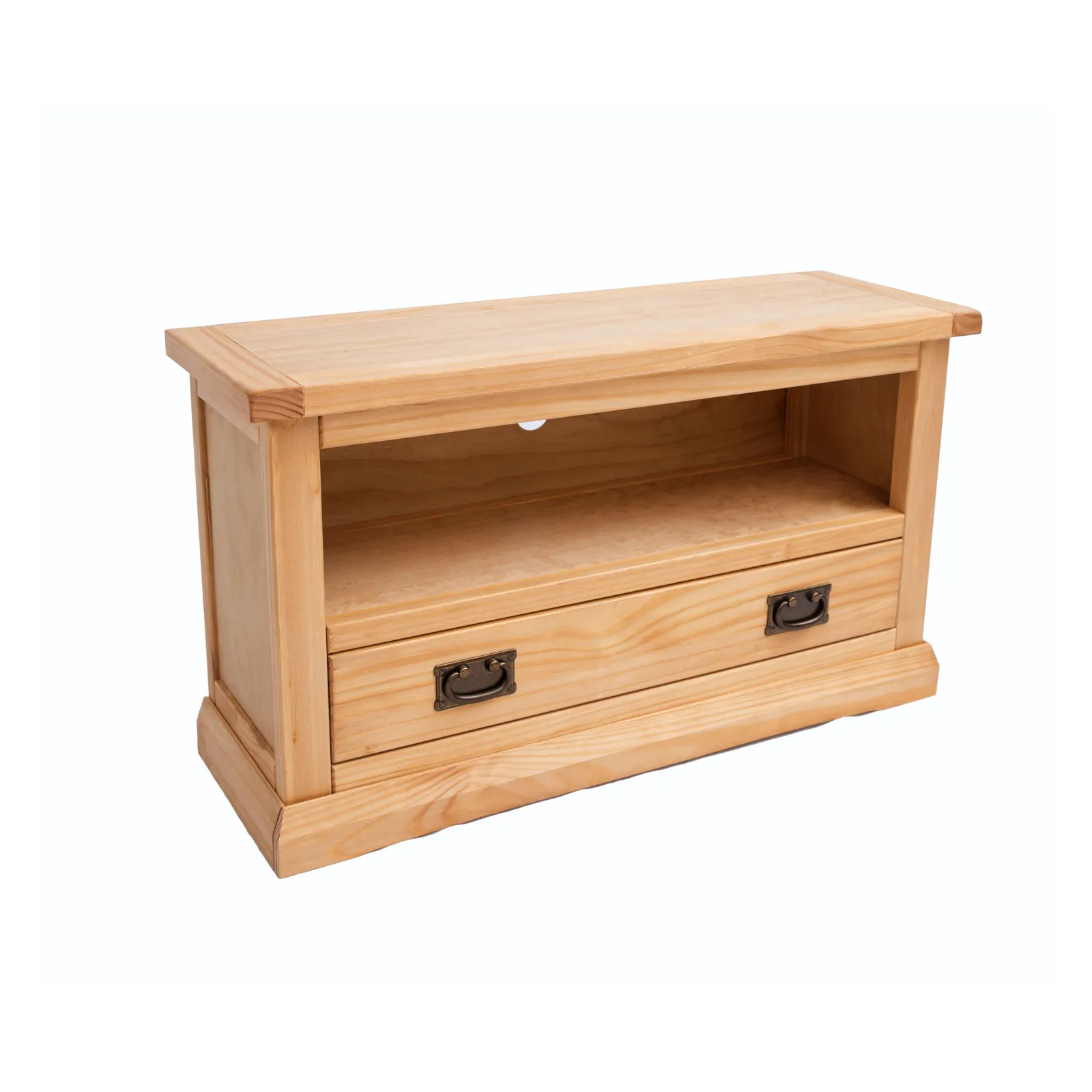 Cabinet Bits Lucca Waxed 1 Drawer TV Cabinet Brass Drop Handle in Light Brown 3