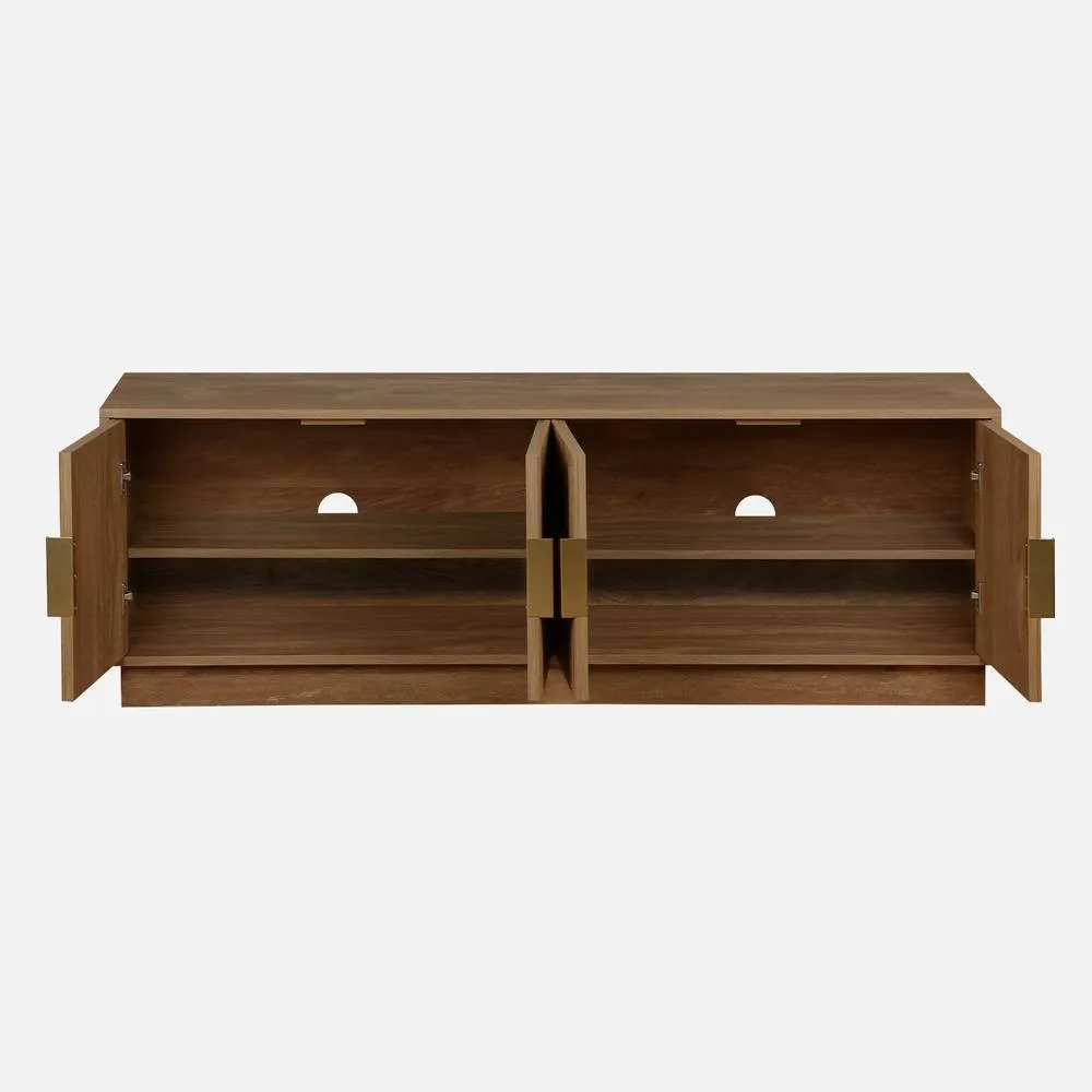 sweeek 140cm Tv Unit Exotic Wooden Effect 4 Doors in Brown 2