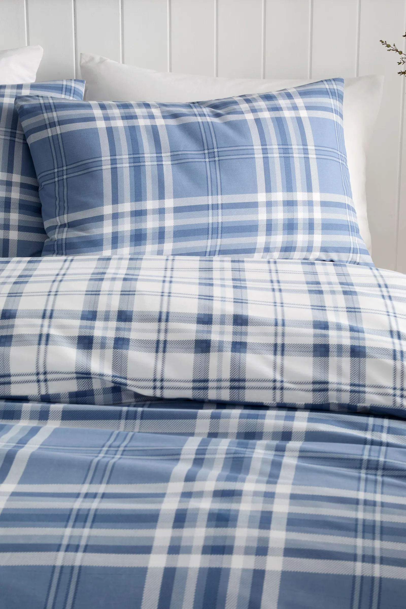 Catherine Lansfield 'Kelso Check' Reversible Duvet Cover Set in Blue 3