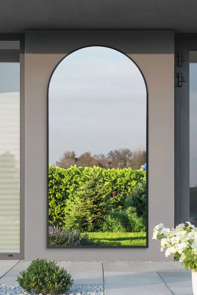 MirrorOutlet Black Framed Arched Leaner/Wall Garden Mirror 75" x 47" (190x120CM)