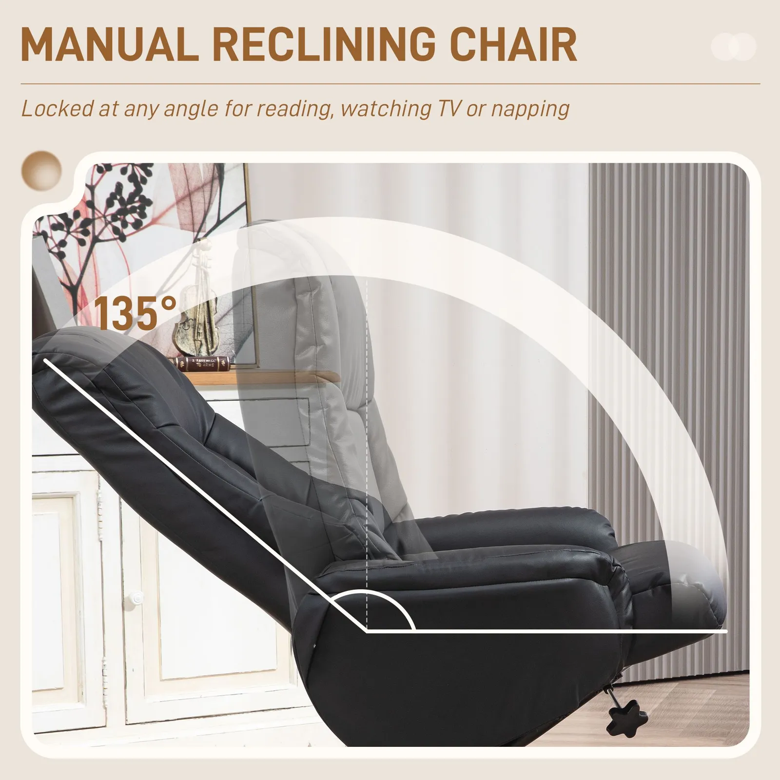 HOMCOM Recliner Armchair with Wood Base, Upholstered Reclining Chair, Black 4